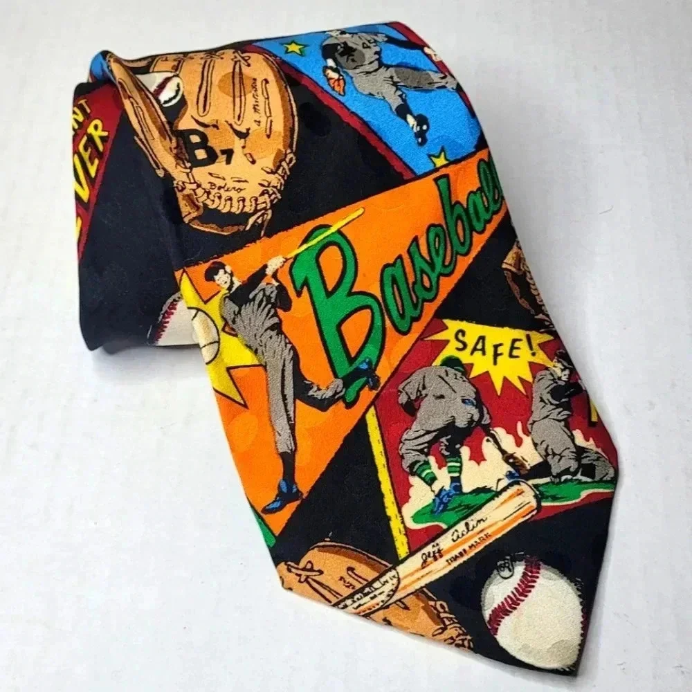 ROSSETTI Alk Star Baseball Comic Book Tie Men's Necktie Vintage